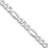 Collier chaîne Figaro plate légère de 5,5 mm en argent sterling plaqué rhodium