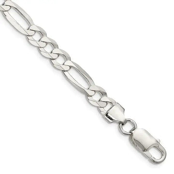Sterling Silver 7.5mm Lightweight Flat Figaro Chain Bracelet - Larson Jewelers