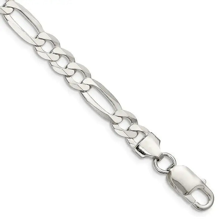Sterling Silver 7.5mm Lightweight Flat Figaro Chain Bracelet - Larson Jewelers