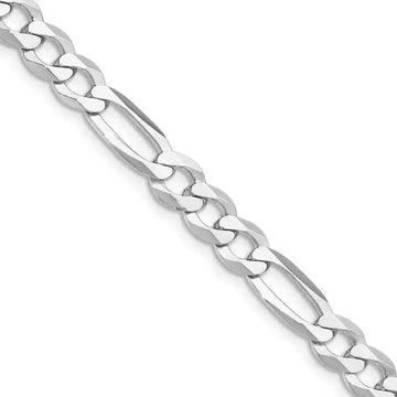 Sterling Silver Rhodium-plated 7.5mm Lightweight Flat Figaro Chain Necklace - Larson Jewelers