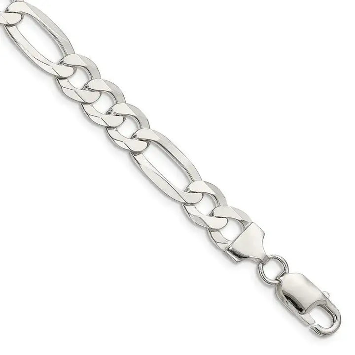 Sterling Silver 8.5mm Lightweight Flat Figaro Chain Bracelet - Larson Jewelers