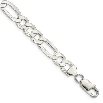 Sterling Silver 8.5mm Lightweight Flat Figaro Chain Bracelet - Larson Jewelers