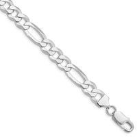 Bracelet chaîne Figaro plate légère en argent sterling plaqué rhodium de 8,5 mm
