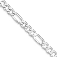 Collier chaîne Figaro plate légère de 8,5 mm en argent sterling plaqué rhodium