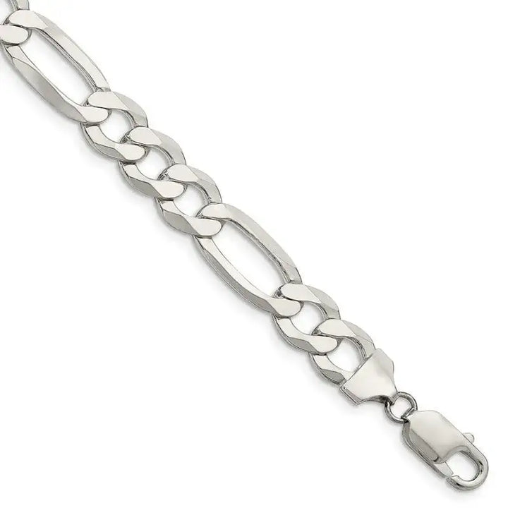 Sterling Silver 9.5mm Lightweight Flat Figaro Chain Bracelet - Larson Jewelers
