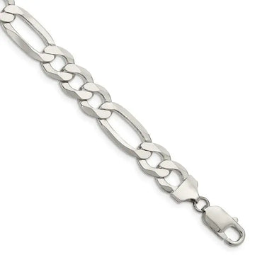 Sterling Silver 9.5mm Lightweight Flat Figaro Chain Bracelet - Larson Jewelers