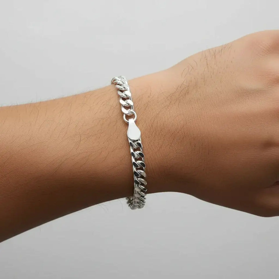 Sterling Silver 4mm Domed w/ Side D/C Curb Chain Bracelet - Larson Jewelers
