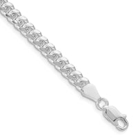 Bracelet en argent sterling rhodié de 5 mm avec chaîne gourmette bombée D/C latérale