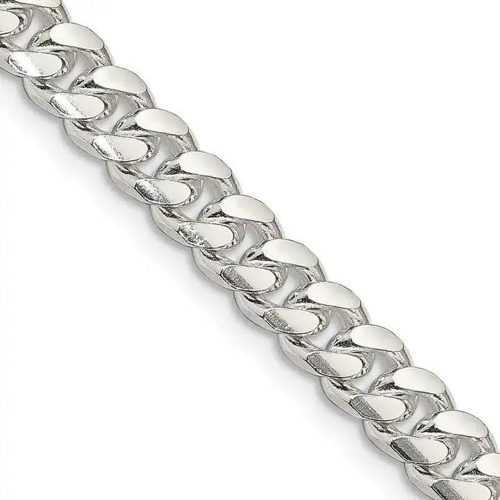 Sterling Silver 7mm Domed w/ Side D/C Curb Chain Necklace - Larson Jewelers