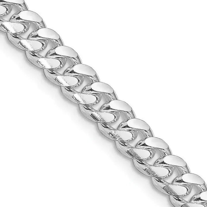 Sterling Silver Rhodium-plated 7mm Domed w/ Side D/C Curb Chain Necklace - Larson Jewelers