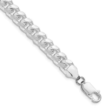 Sterling Silver Rhodium-plated 7.35mm Domed w/ Side D/C Curb Chain Bracelet - Larson Jewelers