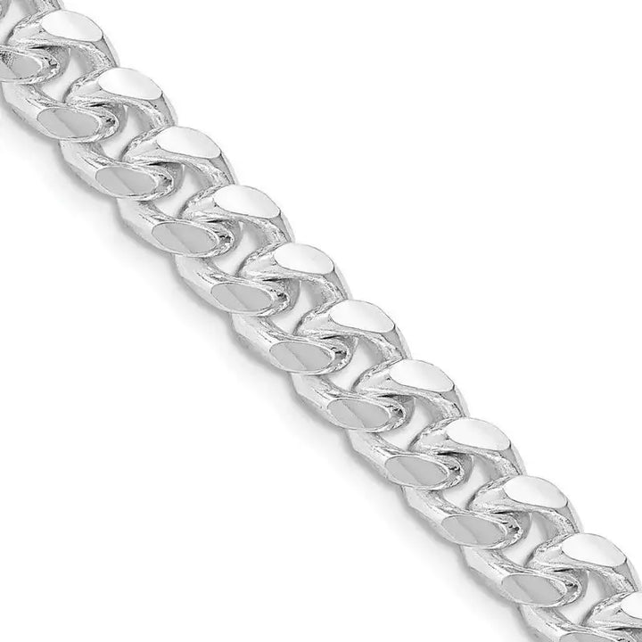 Sterling Silver Rhodium-plated 7.35mm Domed w/ Side D/C Curb Chain Necklace - Larson Jewelers