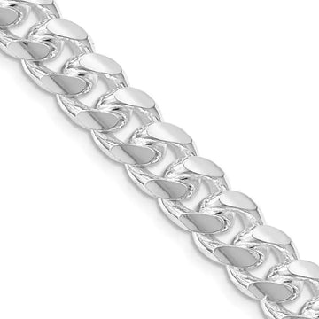 Sterling Silver Rhodium-plated 8.5mm Domed w/ Side D/C Curb Chain Necklace - Larson Jewelers