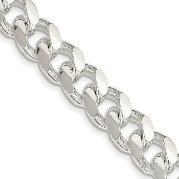 Sterling Silver 10.5mm Domed w/ Side D/C Curb Chain Necklace - Larson Jewelers