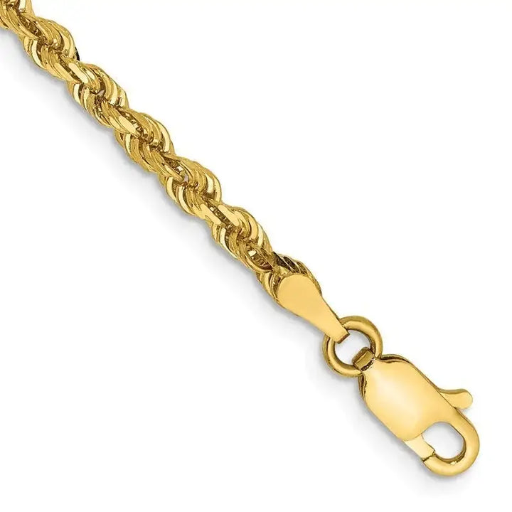 14K 7 Inch 3mm Diamond-cut Quadruple Rope Lobster Clasp Chain Bracelet - Larson Jewelers