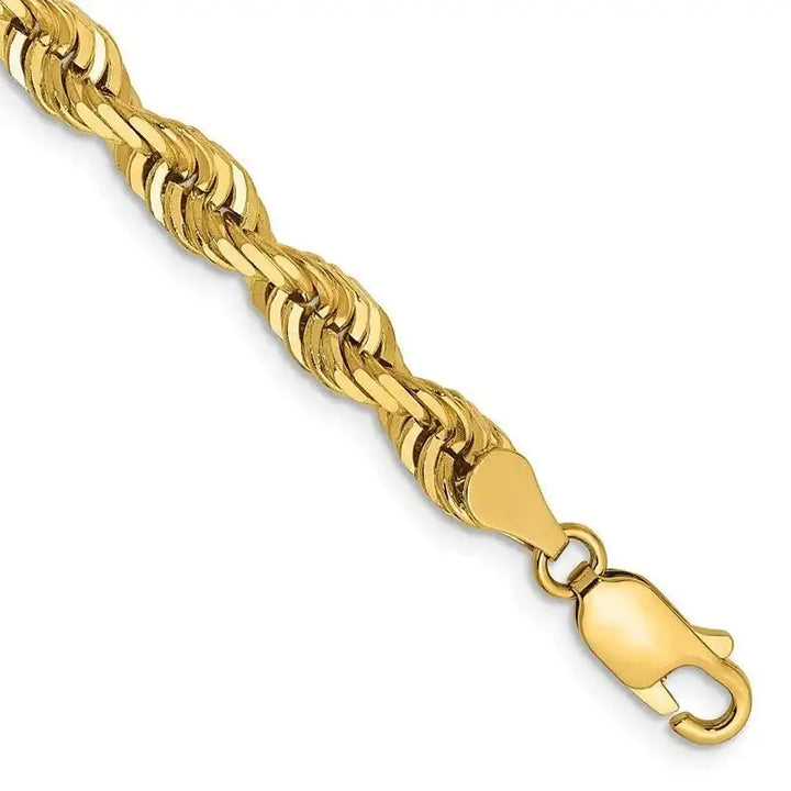 14K 8 Inch 5mm Diamond-cut Quadruple Rope Lobster Clasp Chain Bracelet - Larson Jewelers