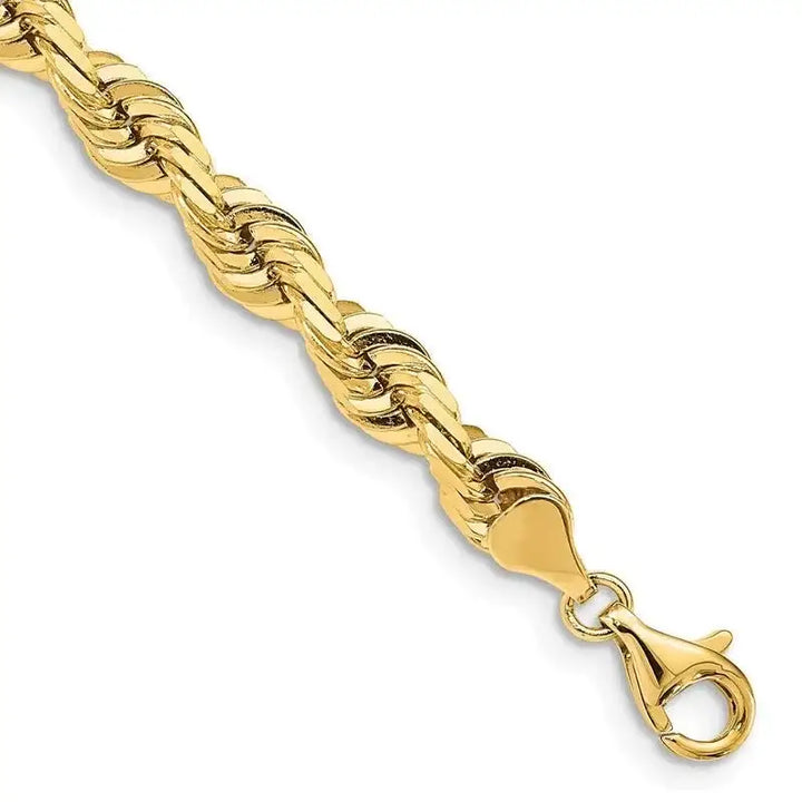 14K 8 Inch 7mm Diamond-cut Quadruple Rope Fancy Lobster Clasp Chain Bracelet - Larson Jewelers