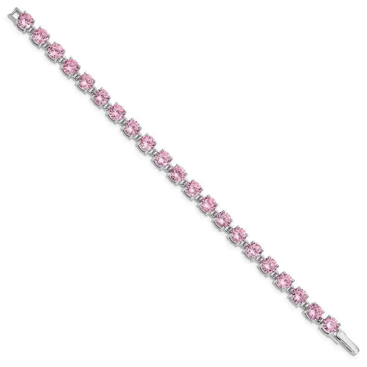 Sterling Silver Rhodium Plated Pink CZ 7 inch Tennis Bracelet - Larson Jewelers