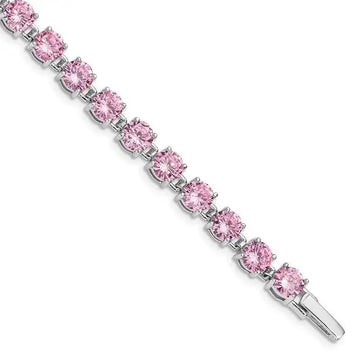 Sterling Silver Rhodium Plated Pink CZ 7 inch Tennis Bracelet - Larson Jewelers