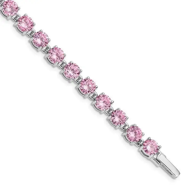 Sterling Silver Rhodium Plated Pink CZ 7 inch Tennis Bracelet - Larson Jewelers