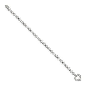 Sterling Silver Rhodium-plated 7.5 in CZ Tennis Bracelet with Heart - Larson Jewelers