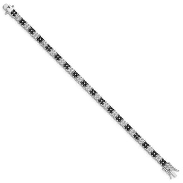 Sterling Silver Rhodium-plated 7in Black/White CZ Tennis Bracelet - Larson Jewelers
