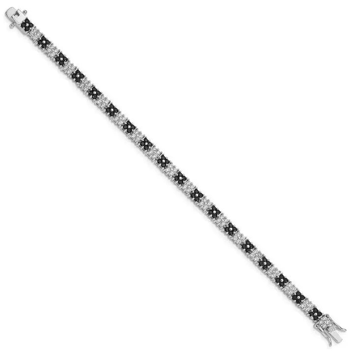 Sterling Silver Rhodium-plated 7in Black/White CZ Tennis Bracelet - Larson Jewelers