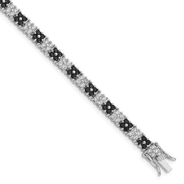 Sterling Silver Rhodium-plated 7in Black/White CZ Tennis Bracelet - Larson Jewelers