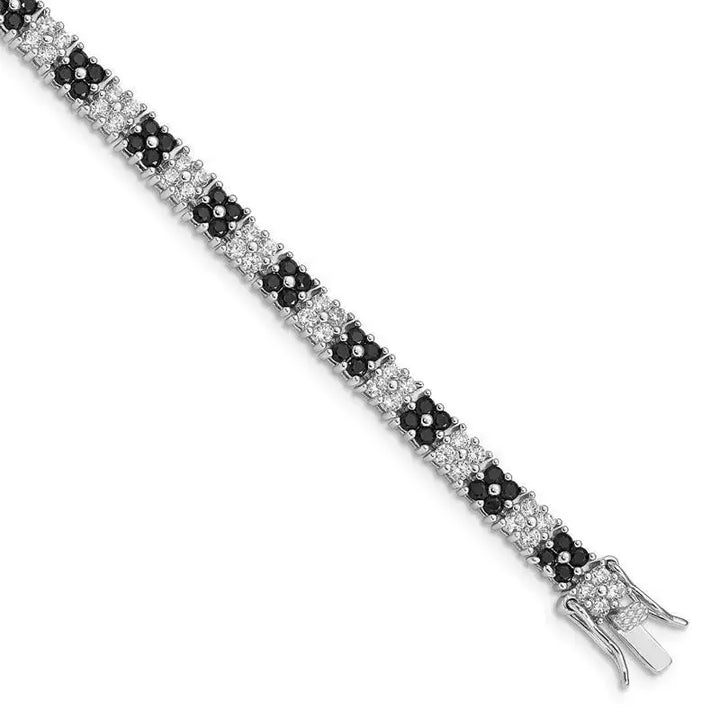 Sterling Silver Rhodium-plated 7in Black/White CZ Tennis Bracelet - Larson Jewelers