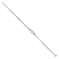 Sterling Silver Rhodium-plated Polished Three Linked CZ Open Hearts 7 inch Bracelet with 1 inch extension - Larson Jewelers