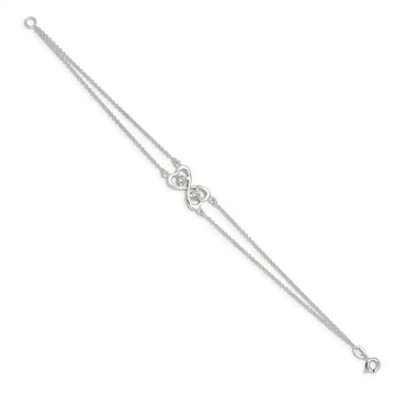 Sterling Silver Polished CZ Heart Two-strand Bracelet - Larson Jewelers