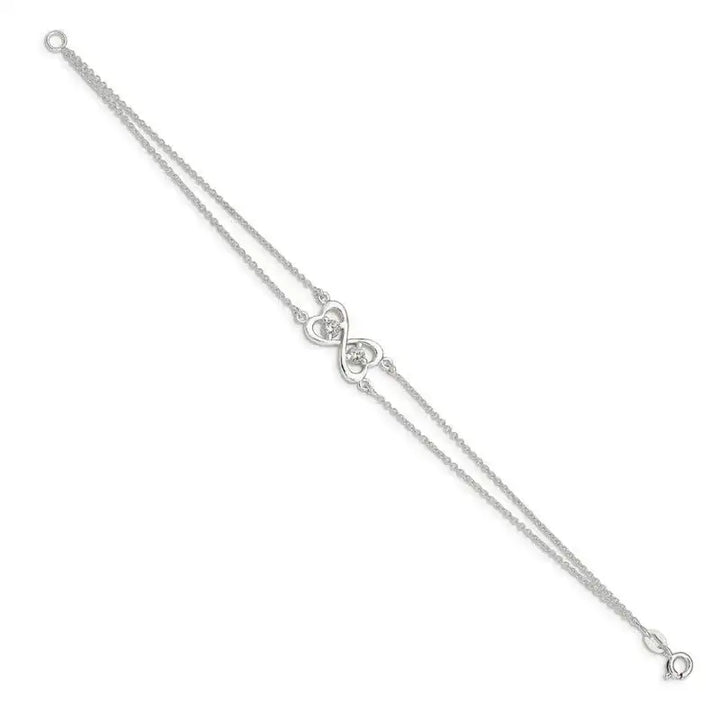 Sterling Silver Polished CZ Heart Two-strand Bracelet - Larson Jewelers