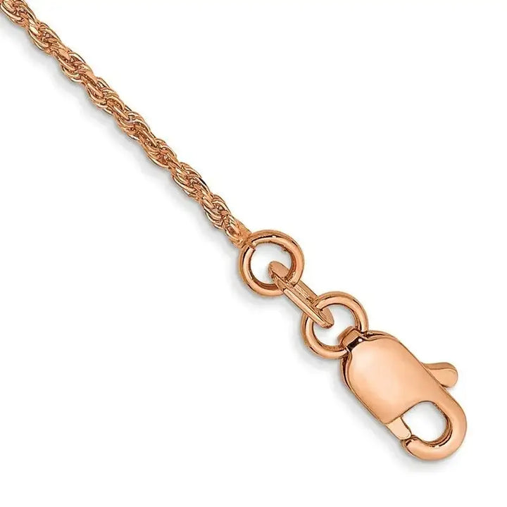14K Rose Gold 7 inch 1mm Diamond-cut Man Made Rope with Lobster Clasp Chain Bracelet - Larson Jewelers