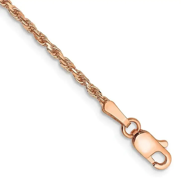 14K Rose Gold 7 inch 1.8mm Diamond-cut Man Made Rope with Lobster Clasp Chain Bracelet - Larson Jewelers