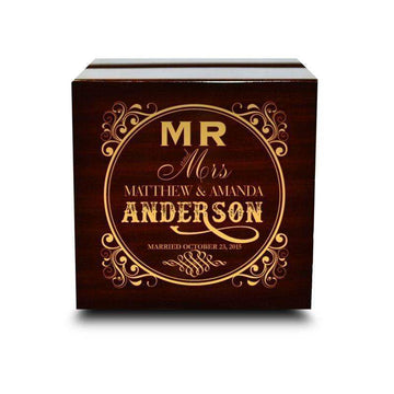 Custom Engraved Light up Engraved Chocolate Dark Wood Personalized Wooden Wedding Ring Box - Larson Jewelers