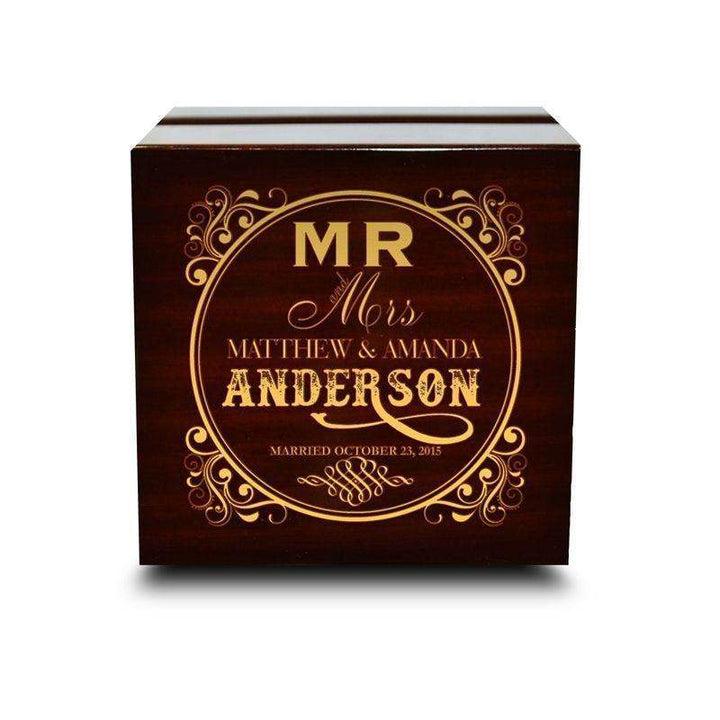 Custom Engraved Light up Engraved Chocolate Dark Wood Personalized Wooden Wedding Ring Box - Larson Jewelers