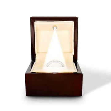 Custom Engraved Light up Engraved Chocolate Dark Wood Personalized Wooden Wedding Ring Box - Larson Jewelers