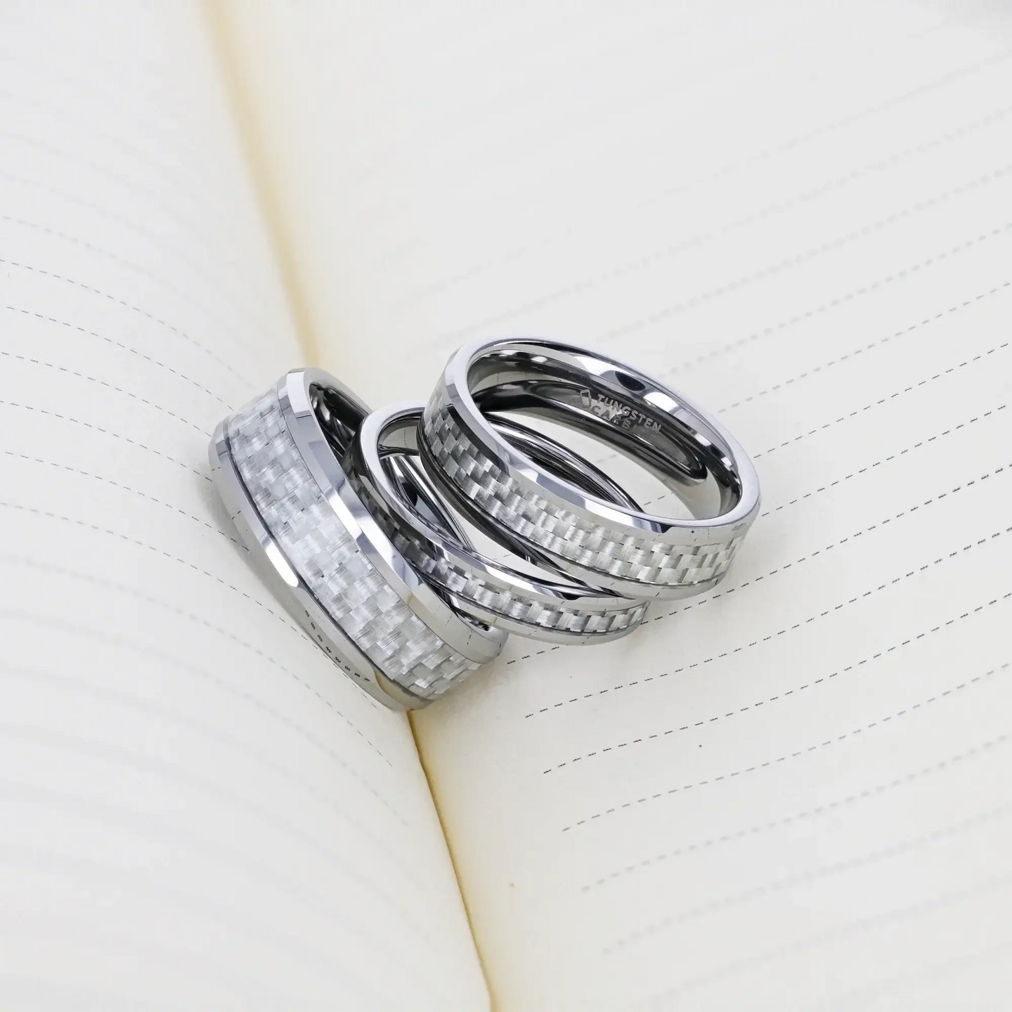 ULTIMUS Tungsten Carbide Ring with Beveled White Carbon Fiber Inlay - 4mm - 12mm - Larson Jewelers