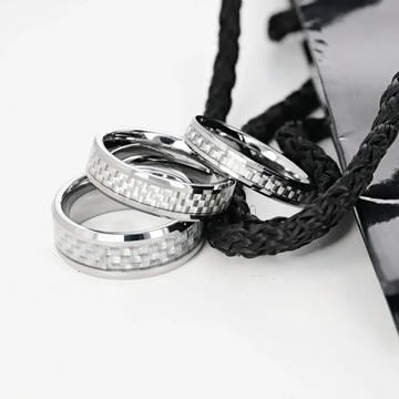ULTIMUS Tungsten Carbide Ring with Beveled White Carbon Fiber Inlay - 4mm - 12mm - Larson Jewelers