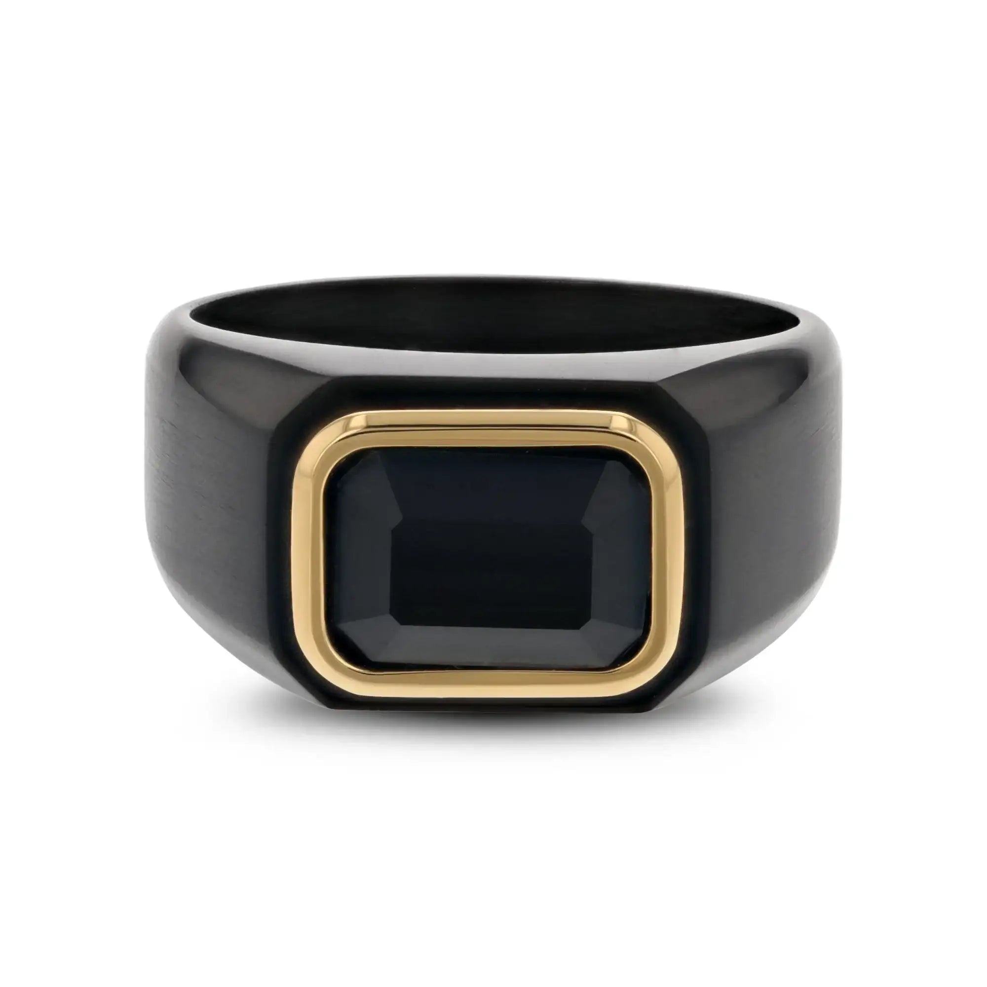 SPARRO Black Titanium Signet Ring with Black Onyx Inlay and Gold