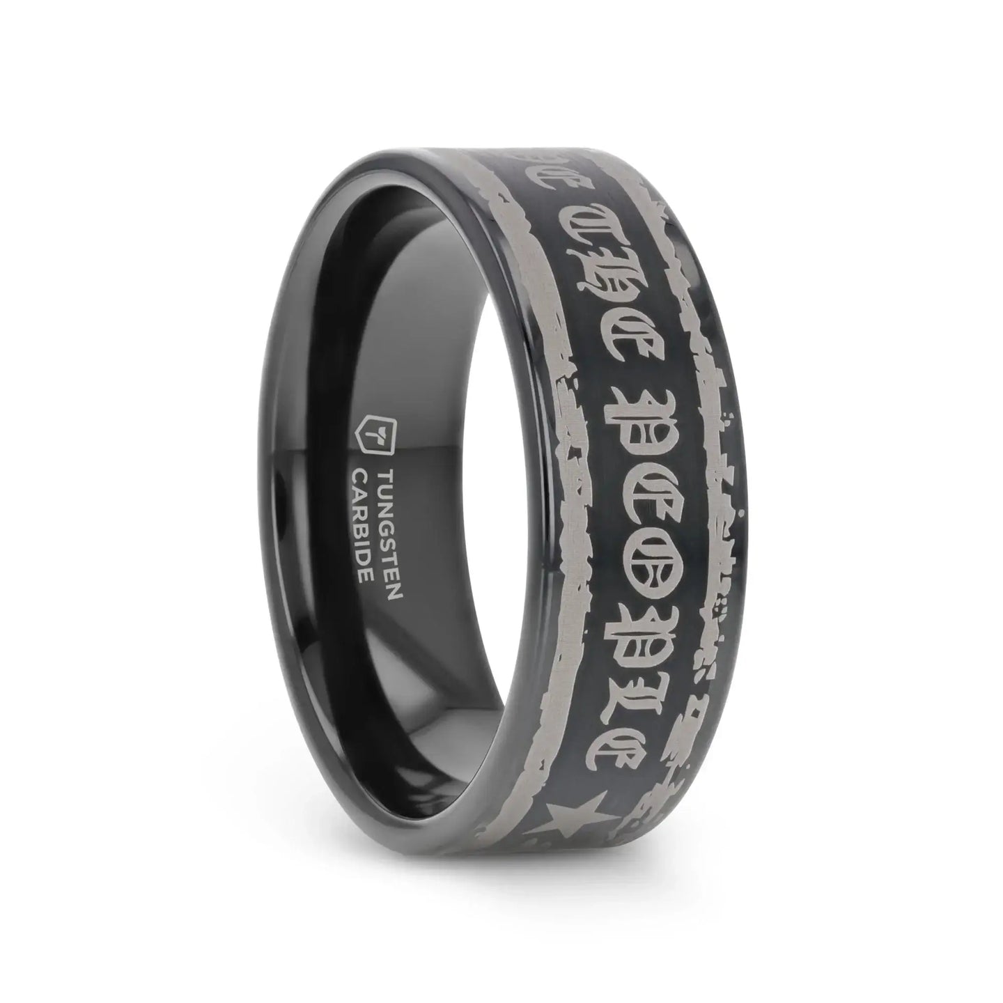 "We The People" Engraved Flat Black Tungsten Band - Larson Jewelers