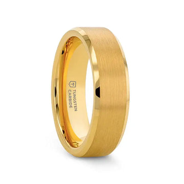 HONOR Gold-Plated Tungsten Beveled Edge Flat Ring with Brushed Center – 6mm & 8mm - Larson Jewelers