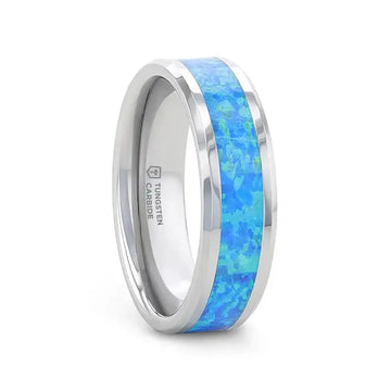 QUASAR Tungsten Wedding Band with Blue Green Opal Inlay - 4mm - 10mm - Larson Jewelers