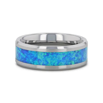 QUASAR Tungsten Wedding Band with Blue Green Opal Inlay - 4mm - 10mm - Larson Jewelers
