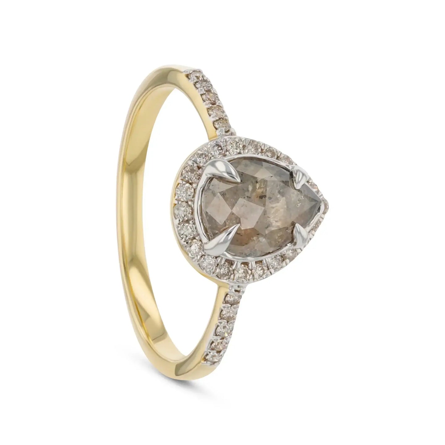 MELA 1.45ct 14K Gold Natural Pear Salt & Pepper Diamond Engagement Ring - Larson Jewelers