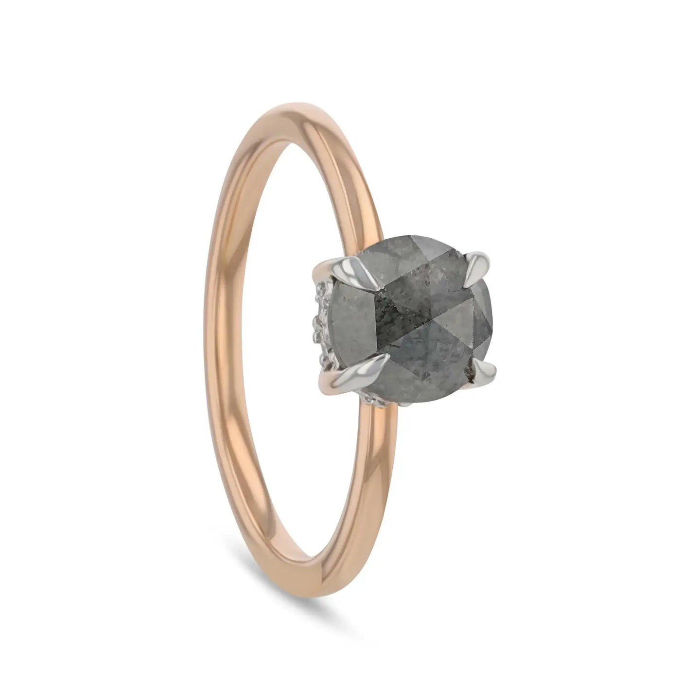 ZELDA 1.11 ct 14K Rose Gold Round Natural Salt & Pepper Diamond Solitaire Engagement Ring - Larson Jewelers
