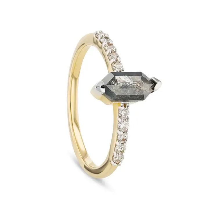 GRISEL 0.91ct 14K Gold Natural Marquise Salt & Pepper Diamond Engagement Ring - Larson Jewelers