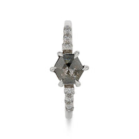 KERRA 1.00ct 14K White Gold Natural Hexagonal Salt & Pepper Diamond Engagement Ring