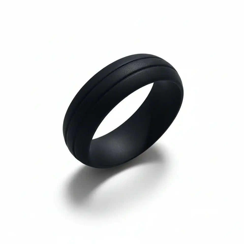GROOVY Dual Groove Silicone Ring for Men and Women Black Comfort Fit Hypoallergenic Thorsten - 8mm - Larson Jewelers