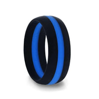 Matte Black Men's Silicone Ring ring With Vibrant Blue Colored Inlay - 8mm - Larson Jewelers